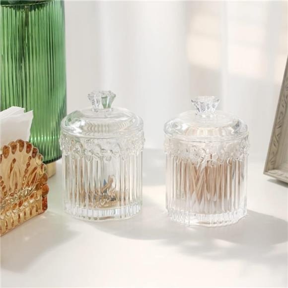 2 Pack Qtip Holder Glass Apothecary Jars with Lids, Clear - Picture 6 of 6